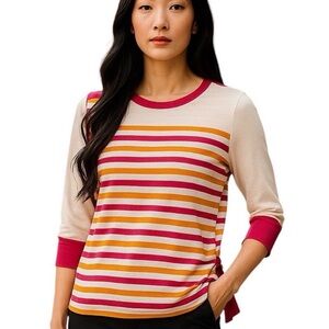 Hilary Radley Women's Small Top Sweater Striped 3/4 Sleeve Soft Office Casual